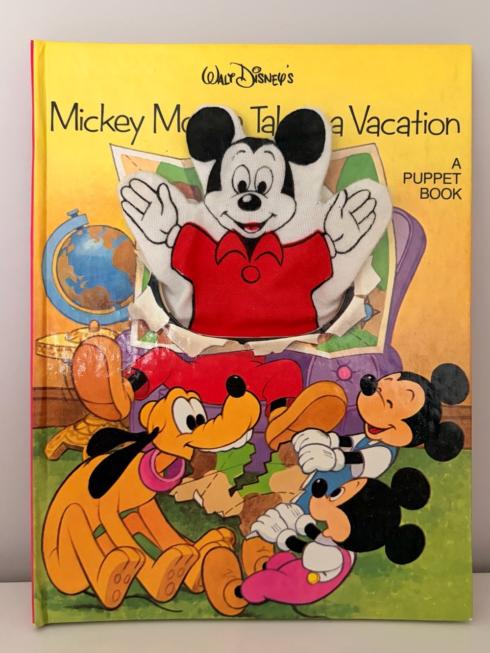 Vintage Walt Disney Mickey Mouse Takes a Vacation Puppet Book - Yellow Cover